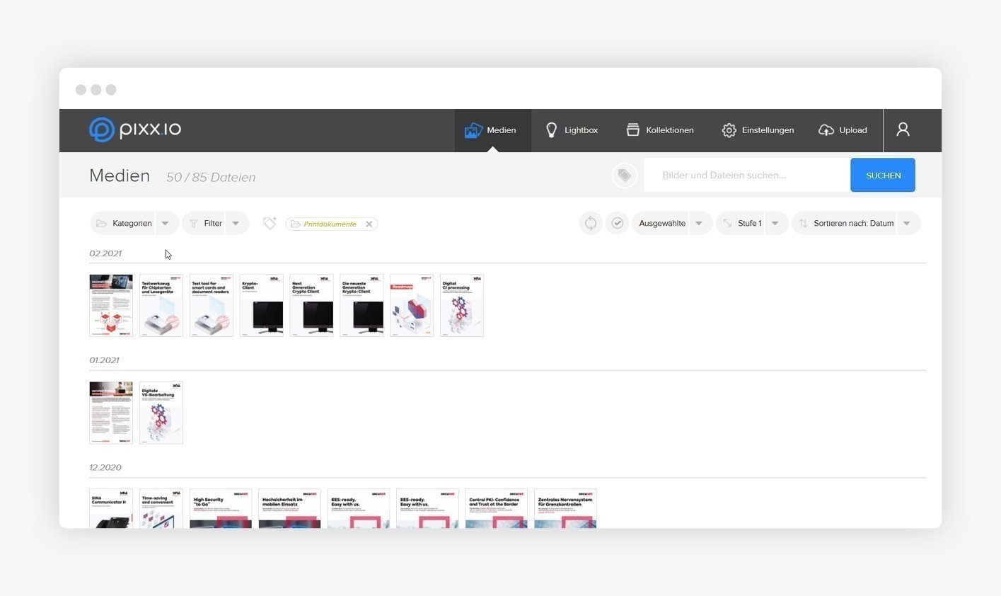 Screenshot aus dem pixxio Mediaspace von Secunet